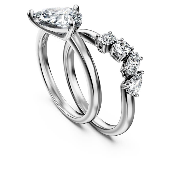 Juego de anillos Galaxy (2), diamantes sintéticos de 1,4 ct en total, forma de pera, oro blanco de 14K Juego de anillos Galaxy (2), diamantes sintéticos de 1,4 ct en total, forma de pera, oro blanco de 14K