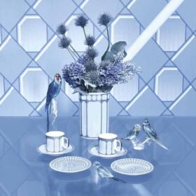 Taza de café espresso con platillo Signum, de porcelana, azul