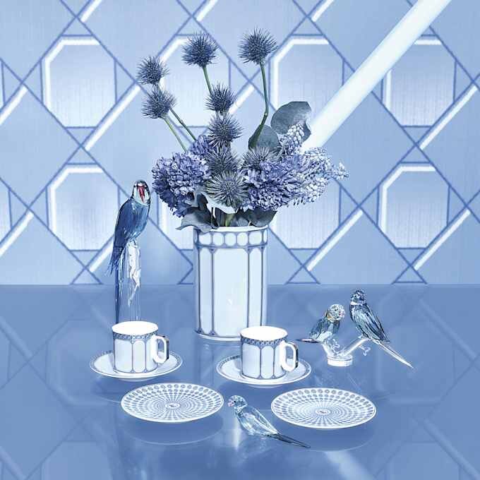 Taza de café espresso con platillo Signum, de porcelana, azul Taza de café espresso con platillo Signum, de porcelana, azul