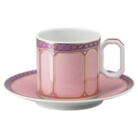 Taza de café espresso Signum con platillo, de porcelana, rosa