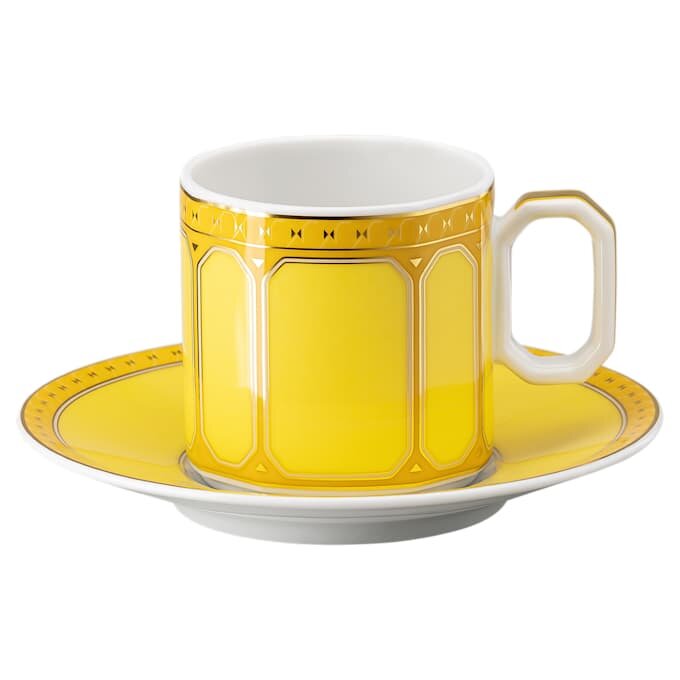 Taza de café espresso Signum con platillo, de porcelana, amarilla Taza de café espresso Signum con platillo, de porcelana, amarilla