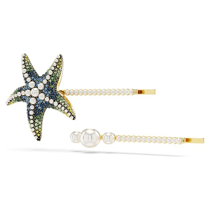 Juego de horquillas Idyllia (2), perlas de cristal, estrella de mar, multicolor, chapado en tono dorado Juego de horquillas Idyllia (2), perlas de cristal, estrella de mar, multicolor, chapado en tono dorado