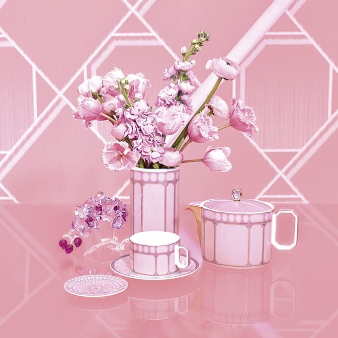 Taza de té con platillo Signum, de porcelana, rosa Taza de té con platillo Signum, de porcelana, rosa