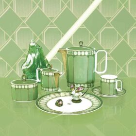 Taza de café Signum con platillo, de porcelana, verde