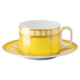 Taza de té con platillo Signum, de porcelana, amarilla