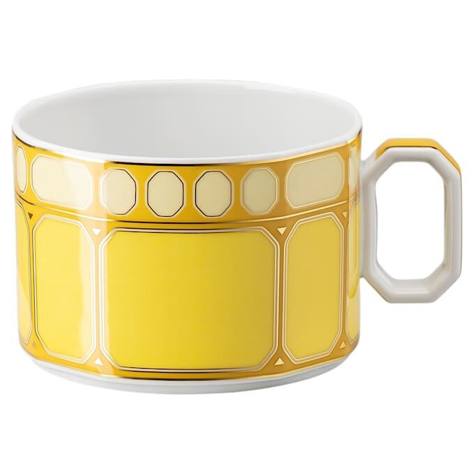 Taza de té con platillo Signum, de porcelana, amarilla Taza de té con platillo Signum, de porcelana, amarilla