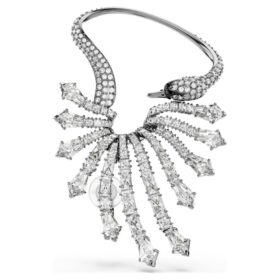 Pendiente tipo «ear cuff» de la Colección Viena: cisne, blanco, chapado en rutenio