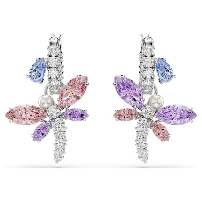 Pendientes colgantes Ariana Grande X Swarovski con cortes variados, libélula, multicolor, chapados en rodio Pendientes colgantes Ariana Grande X Swarovski con cortes variados, libélula, multicolor, chapados en rodio