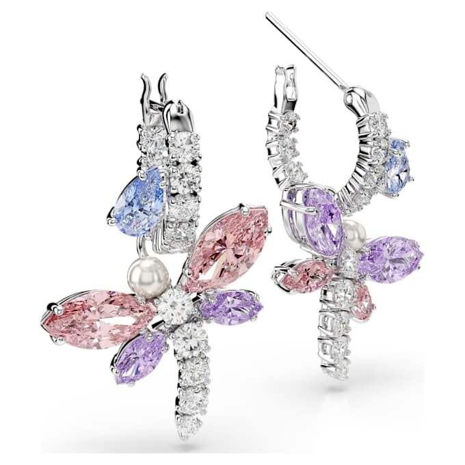 Pendientes colgantes Ariana Grande X Swarovski con cortes variados, libélula, multicolor, chapados en rodio Pendientes colgantes Ariana Grande X Swarovski con cortes variados, libélula, multicolor, chapados en rodio