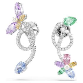 Pendientes colgantes Ariana Grande x Swarovski con «ear jacket» y cortes variados: libélula, flor, multicolor, chapados en rodio