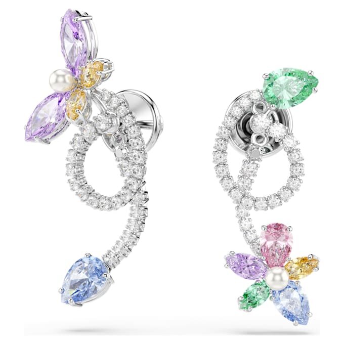 Pendientes colgantes Ariana Grande x Swarovski con «ear jacket» y cortes variados: libélula, flor, multicolor, chapados en rodio Pendientes colgantes Ariana Grande x Swarovski con «ear jacket» y cortes variados: libélula, flor, multicolor, chapados en rodio