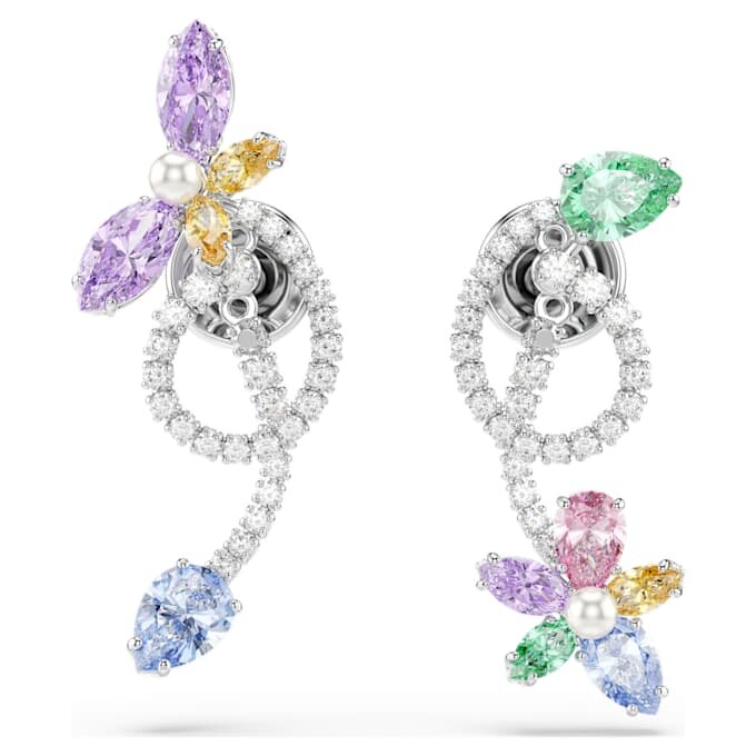 Pendientes colgantes Ariana Grande x Swarovski con «ear jacket» y cortes variados: libélula, flor, multicolor, chapados en rodio Pendientes colgantes Ariana Grande x Swarovski con «ear jacket» y cortes variados: libélula, flor, multicolor, chapados en rodio