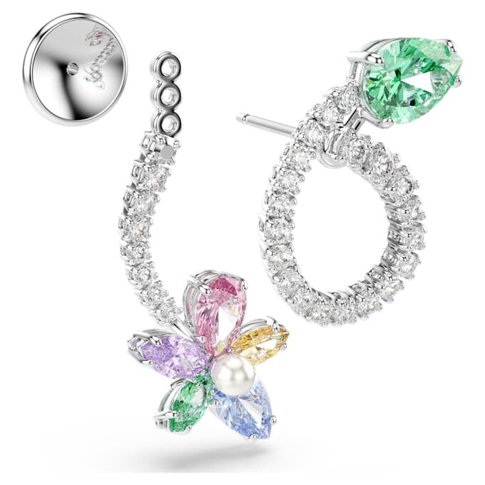 Pendientes colgantes Ariana Grande x Swarovski con «ear jacket» y cortes variados: libélula, flor, multicolor, chapados en rodio Pendientes colgantes Ariana Grande x Swarovski con «ear jacket» y cortes variados: libélula, flor, multicolor, chapados en rodio