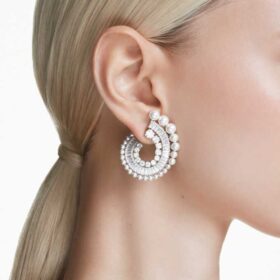 Pendientes colgantes Ariana Grande X Swarovski con perla de cristal, cortes mixtos, blancos, chapados en rodio