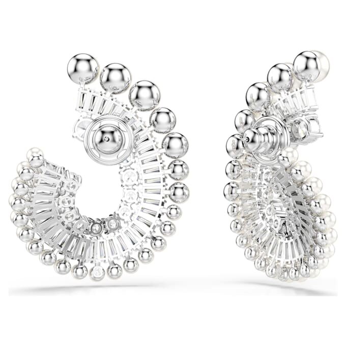 Pendientes colgantes Ariana Grande X Swarovski con perla de cristal, cortes mixtos, blancos, chapados en rodio Pendientes colgantes Ariana Grande X Swarovski con perla de cristal, cortes mixtos, blancos, chapados en rodio