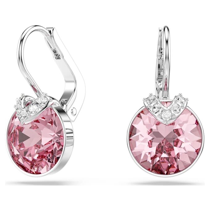Pendientes colgantes Bella V de corte redondo, rosa, chapados en rodio Pendientes colgantes Bella V de corte redondo, rosa, chapados en rodio