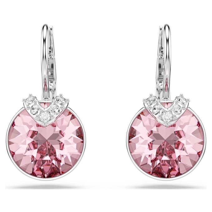 Pendientes colgantes Bella V de corte redondo, rosa, chapados en rodio Pendientes colgantes Bella V de corte redondo, rosa, chapados en rodio