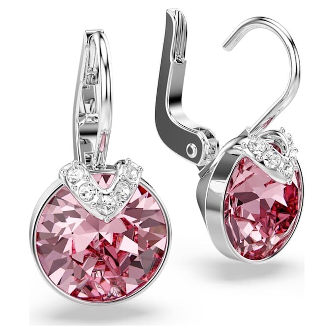 Pendientes colgantes Bella V de corte redondo, rosa, chapados en rodio Pendientes colgantes Bella V de corte redondo, rosa, chapados en rodio