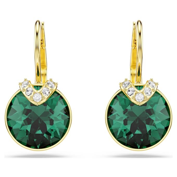 Pendientes colgantes Bella V de corte redondo, verdes, chapados en tono dorado Pendientes colgantes Bella V de corte redondo, verdes, chapados en tono dorado