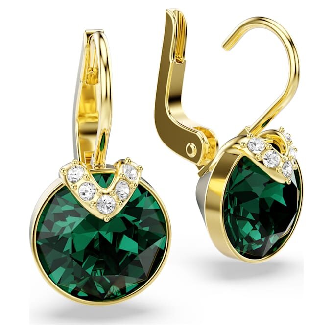 Pendientes colgantes Bella V de corte redondo, verdes, chapados en tono dorado Pendientes colgantes Bella V de corte redondo, verdes, chapados en tono dorado
