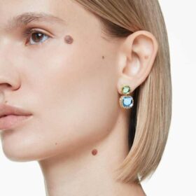 Pendientes colgantes Chroma con corte cojín, multicolores, chapados en tono dorado