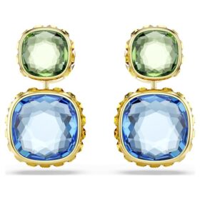Pendientes colgantes Chroma con corte cojín, multicolores, chapados en tono dorado