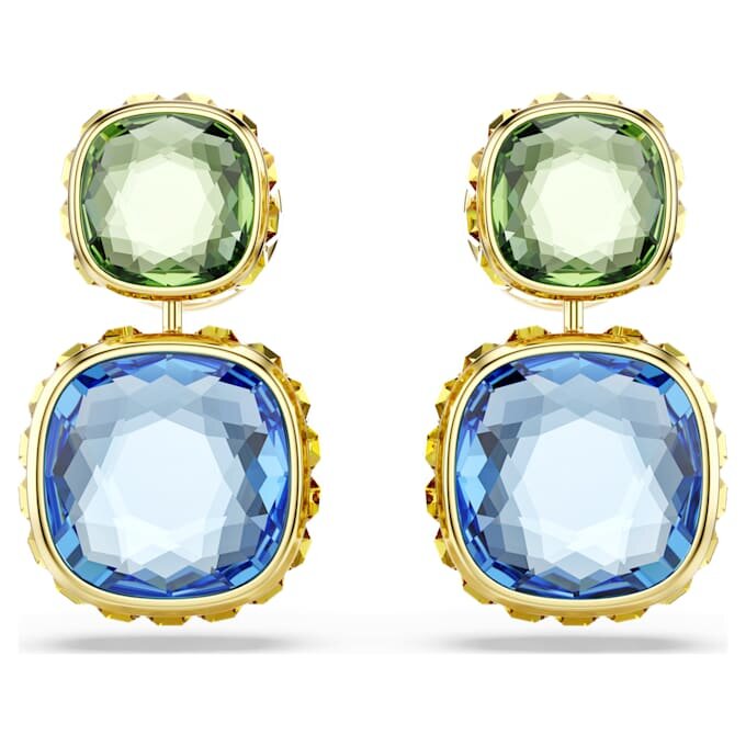 Pendientes colgantes Chroma con corte cojín, multicolores, chapados en tono dorado