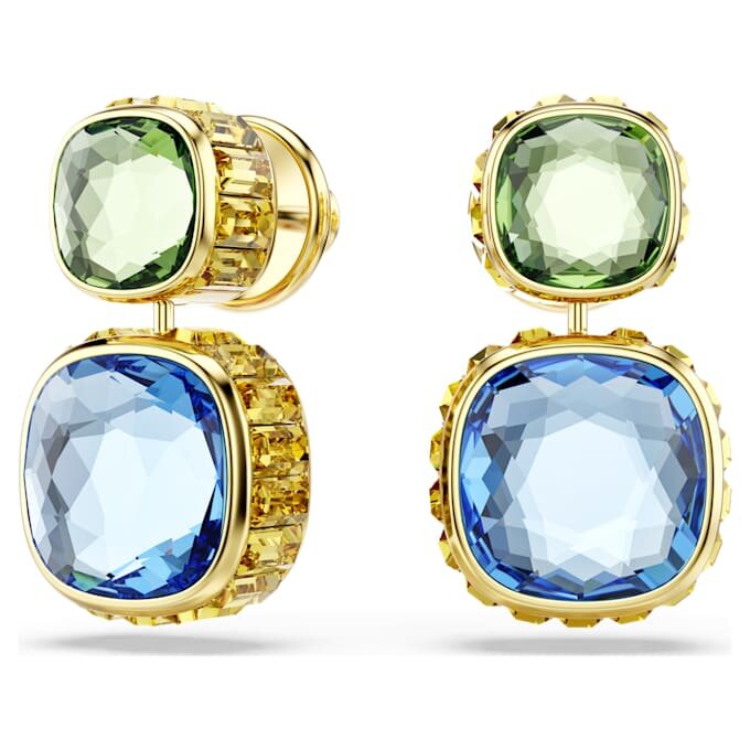 Pendientes colgantes Chroma con corte cojín, multicolores, chapados en tono dorado
