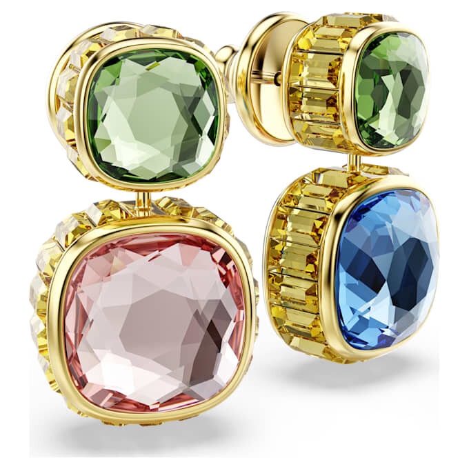 Pendientes colgantes Chroma con corte cojín, multicolores, chapados en tono dorado