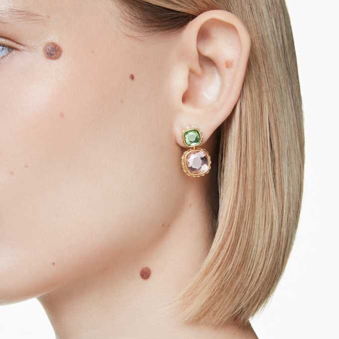 Pendientes colgantes Chroma con corte cojín, multicolores, chapados en tono dorado