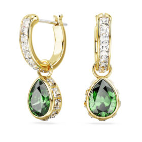 Pendientes colgantes Chroma con corte en pera, verdes, chapados en tono dorado