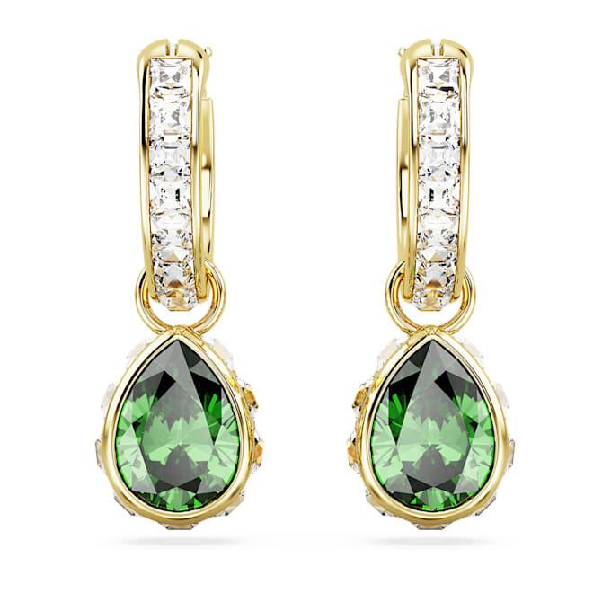 Pendientes colgantes Chroma con corte en pera, verdes, chapados en tono dorado Pendientes colgantes Chroma con corte en pera, verdes, chapados en tono dorado