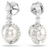 Pendientes colgantes con forma de serpiente, perla de cristal, cortes variados, Año de la Serpiente, blanco, chapado en rodio Pendientes colgantes con forma de serpiente, perla de cristal, cortes variados, Año de la Serpiente, blanco, chapado en rodio