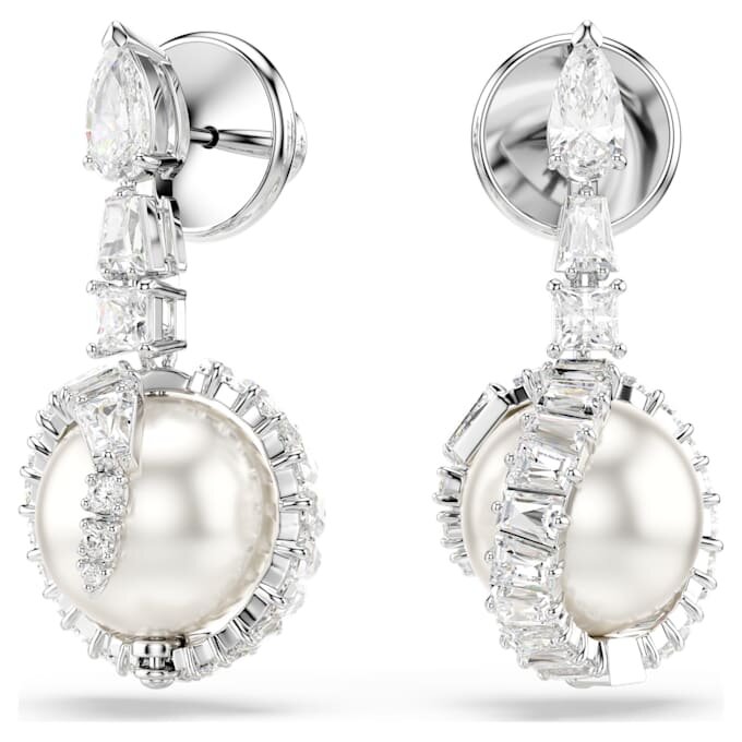 Pendientes colgantes con forma de serpiente, perla de cristal, cortes variados, Año de la Serpiente, blanco, chapado en rodio Pendientes colgantes con forma de serpiente, perla de cristal, cortes variados, Año de la Serpiente, blanco, chapado en rodio
