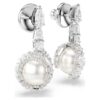Pendientes colgantes con forma de serpiente, perla de cristal, cortes variados, Año de la Serpiente, blanco, chapado en rodio Pendientes colgantes con forma de serpiente, perla de cristal, cortes variados, Año de la Serpiente, blanco, chapado en rodio