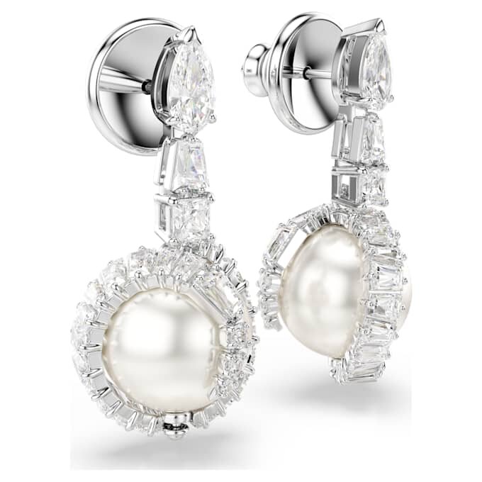 Pendientes colgantes con forma de serpiente, perla de cristal, cortes variados, Año de la Serpiente, blanco, chapado en rodio Pendientes colgantes con forma de serpiente, perla de cristal, cortes variados, Año de la Serpiente, blanco, chapado en rodio