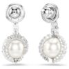 Pendientes colgantes con forma de serpiente, perla de cristal, cortes variados, Año de la Serpiente, blanco, chapado en rodio Pendientes colgantes con forma de serpiente, perla de cristal, cortes variados, Año de la Serpiente, blanco, chapado en rodio