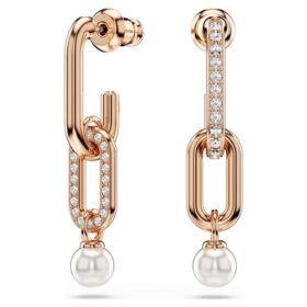 Pendientes colgantes Constella con perla de cristal, talla redonda, blancos, chapados en tono oro rosa