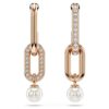 Pendientes colgantes Constella con perla de cristal, talla redonda, blancos, chapados en tono oro rosa