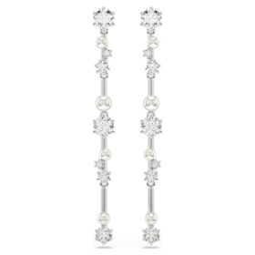 Pendientes colgantes Constella con perlas de cristal, tallas redondas, blancos, chapados en rodio