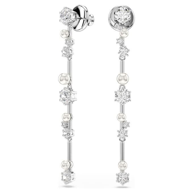 Pendientes colgantes Constella con perlas de cristal, tallas redondas, blancos, chapados en rodio Pendientes colgantes Constella con perlas de cristal, tallas redondas, blancos, chapados en rodio
