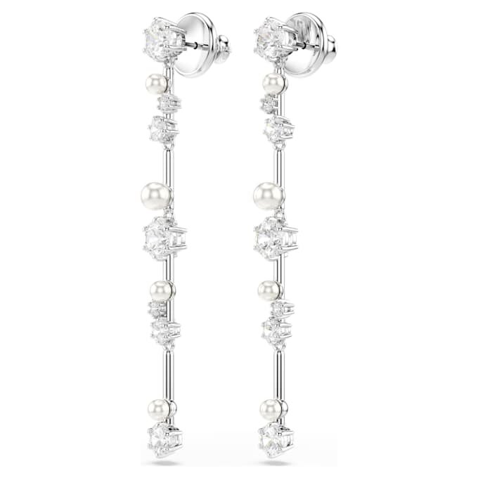 Pendientes colgantes Constella con perlas de cristal, tallas redondas, blancos, chapados en rodio Pendientes colgantes Constella con perlas de cristal, tallas redondas, blancos, chapados en rodio