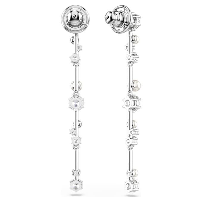 Pendientes colgantes Constella con perlas de cristal, tallas redondas, blancos, chapados en rodio Pendientes colgantes Constella con perlas de cristal, tallas redondas, blancos, chapados en rodio