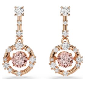 Pendientes colgantes Constella, corte redondo, piedra danzante, rosa, chapados en tono oro rosa