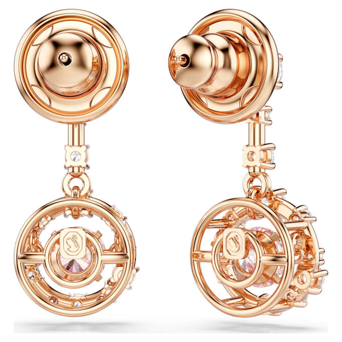 Pendientes colgantes Constella, corte redondo, piedra danzante, rosa, chapados en tono oro rosa Pendientes colgantes Constella, corte redondo, piedra danzante, rosa, chapados en tono oro rosa