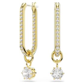 Pendientes colgantes Constella de corte redondo, blancos, chapados en oro