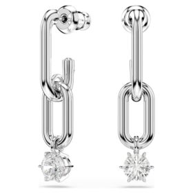 Pendientes colgantes Constella de corte redondo, blancos, chapados en rodio