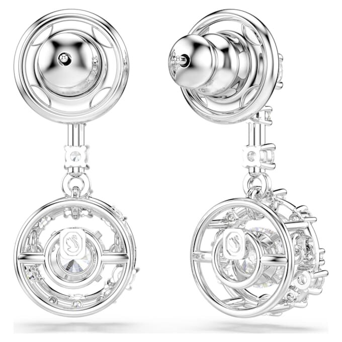 Pendientes colgantes Constella de corte redondo, piedra danzante, blancos, chapados en rodio Pendientes colgantes Constella de corte redondo, piedra danzante, blancos, chapados en rodio