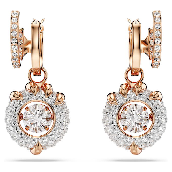 Pendientes colgantes de dragón y fénix con garra de dragón, blancos, chapados en tono oro rosa Pendientes colgantes de dragón y fénix con garra de dragón, blancos, chapados en tono oro rosa