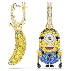 Pendientes colgantes de los Minions Stuart y Banana con pavé, mini, multicolores, chapados en tono dorado